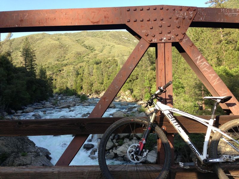 Lumsden Bridge with bike.  Amazing rapids.