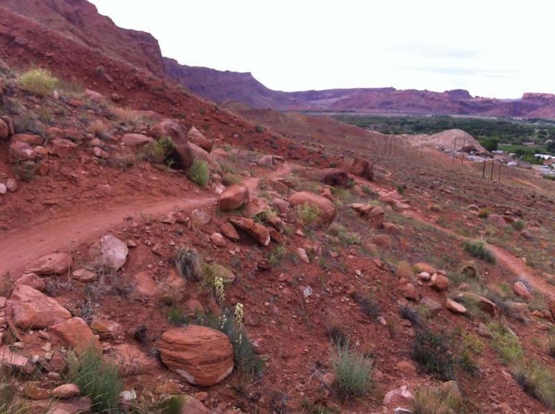 Switchbacks abound! Moab valley in the distance.