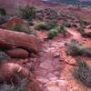 Props to TrailMix for all the rock-armoring. The strip of lush green is Moab valley sitting in the background.