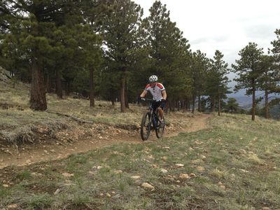 Near the top of upper Belcher Hill on the singletrack climb - looking back towards Denver