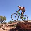 Playin' on the rocks right before the big bend in the trail