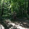 Cycling down the Family Bike Trail at the Bog Trail intersection.