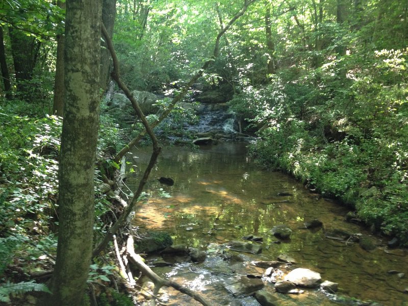 View of the waterfall from the bi-directional bridge.