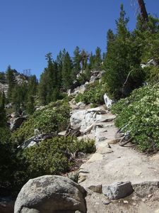 The stairs approaching Monument Pass. Hike a bike in the full glare of the sun!