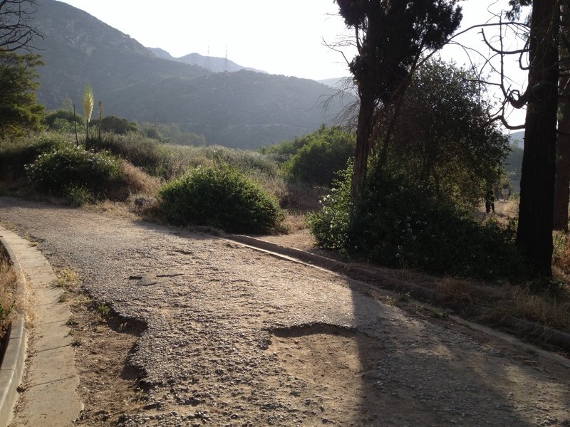 Turn right off the "paved" road and then it's a quick left onto the trail.