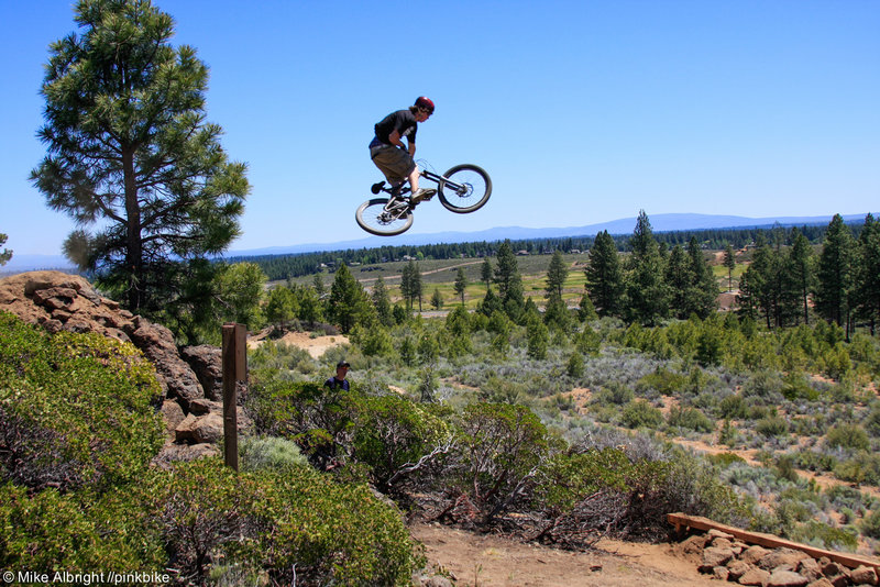 This was a jump built for a contest in 2008 called the "Wham Bam Thank You Jam".  It attracted top riders like Mike Montgomery who got scored by riding all of the trails at The Lair.  This lip was brand new.  Unknown to the riders there was a $500 bounty by Red Bull to the first rider to jump it.