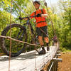 Crossing the swing bridge at the bottom of Brushy Hollow