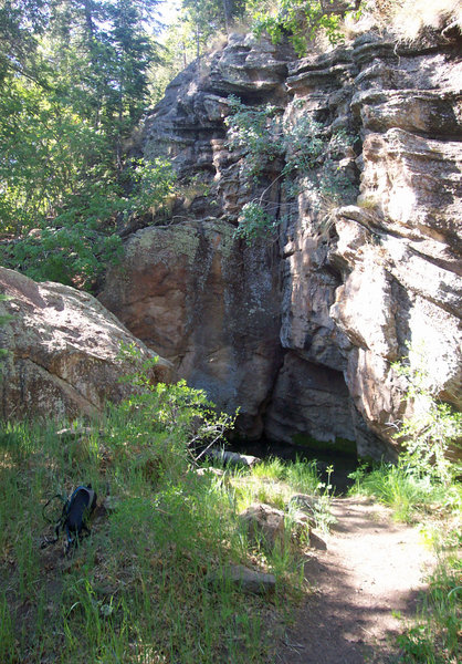 Little Elden Spring and a cool rock grotto. Watch for mountain lions.