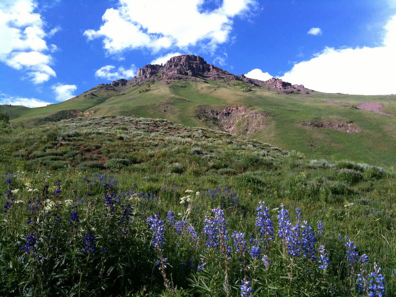 views of Teocalli Mountain along the trail