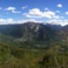 Panorama view of Red Mountain on the left (Sunnyside trail traverses through the upper aspen groves), and Aspen in the middle.